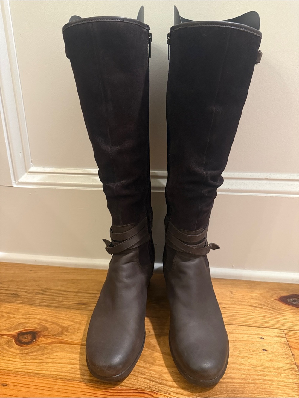 UGG Lesley Waterproof Suede and Leather Wedge Knee High Boot - Size 8